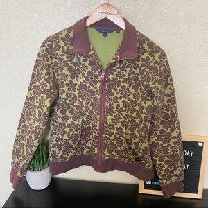 Boden Full zip jacket green brown flower print